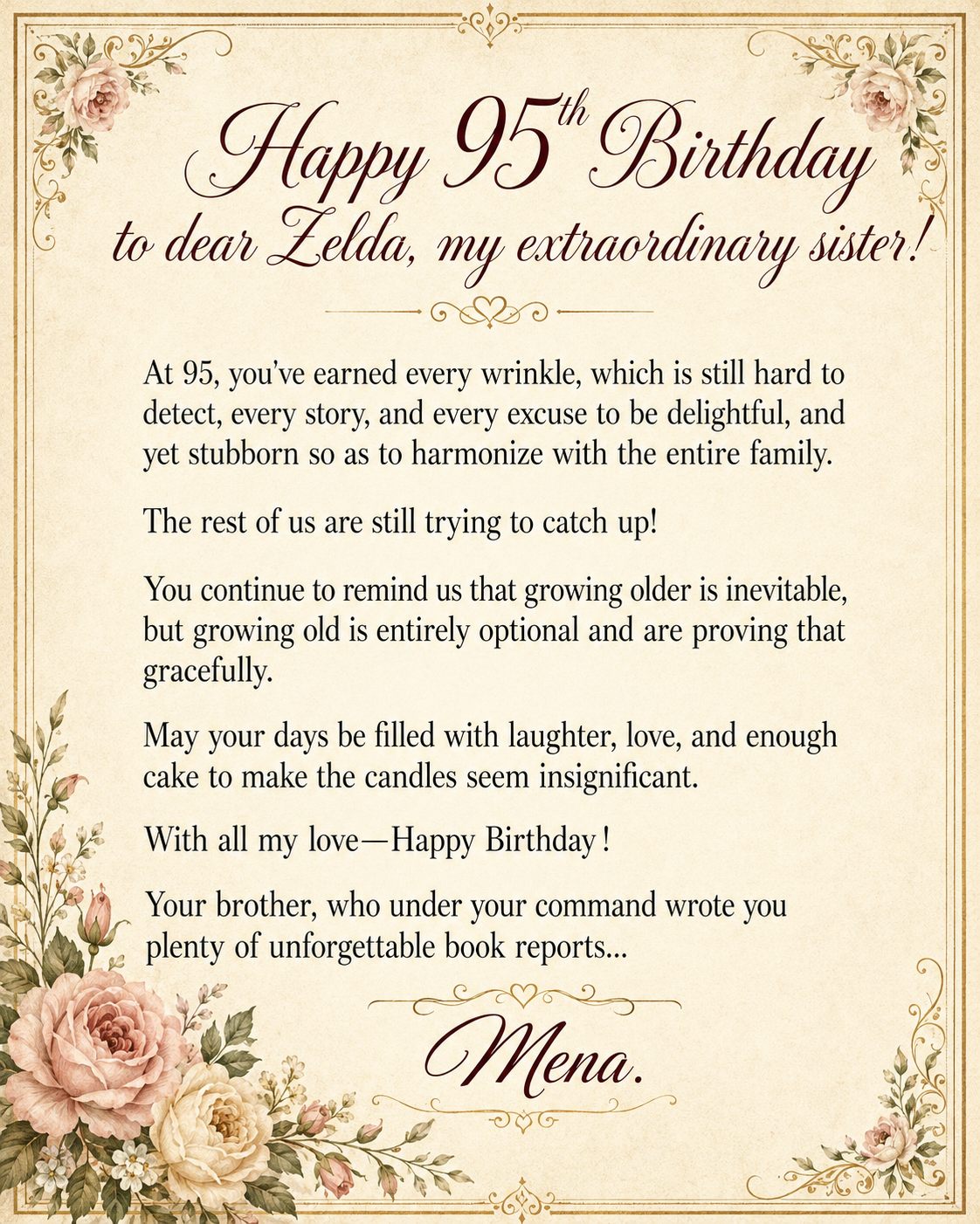 Birthday letter for Zelda